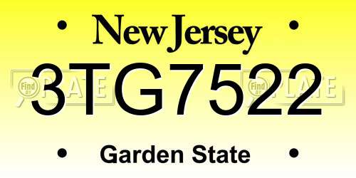 3TG7522 New Jersey License Plate