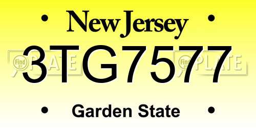 3TG7577 New Jersey License Plate