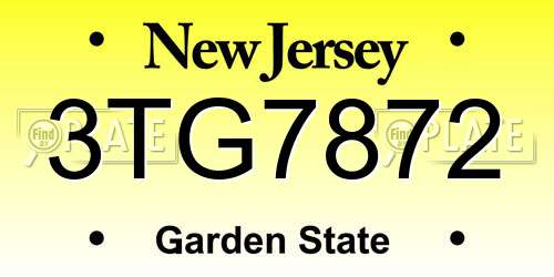 3TG7872 New Jersey License Plate