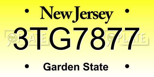 3TG7877 New Jersey License Plate