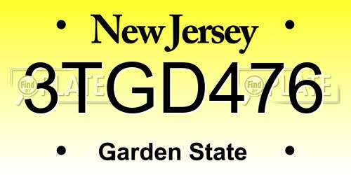 3TGD476 New Jersey License Plate
