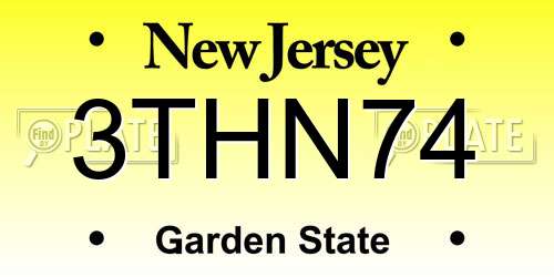 3THN74 New Jersey License Plate