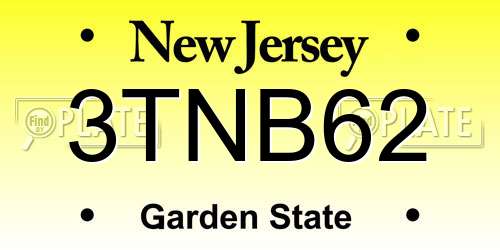 3TNB62 New Jersey License Plate