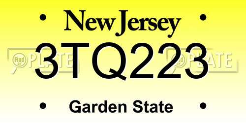 3TQ223 New Jersey License Plate