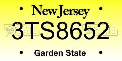 3TS8652 New Jersey License Plate