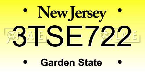 3TSE722 New Jersey License Plate