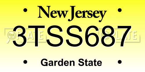 3TSS687 New Jersey License Plate