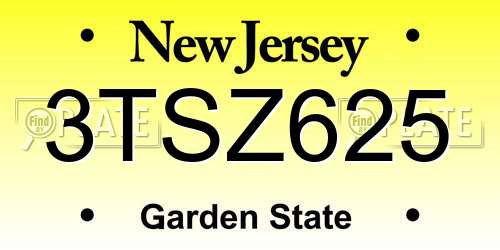 3TSZ625 New Jersey License Plate