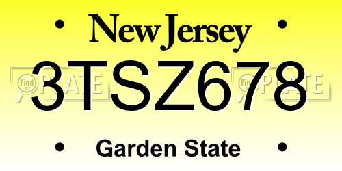 3TSZ678 New Jersey License Plate