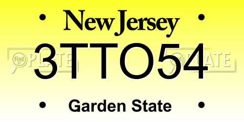 3TTO54 New Jersey License Plate