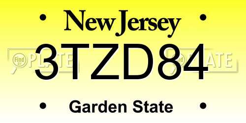 3TZD84 New Jersey License Plate