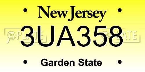 3UA358 New Jersey License Plate