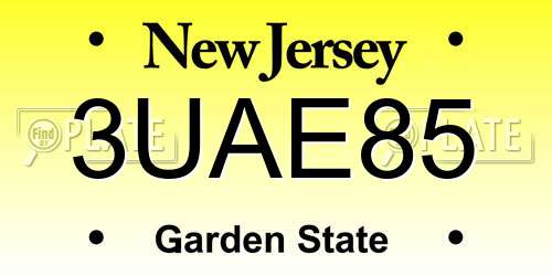 3UAE85 New Jersey License Plate