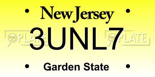3UNL7 New Jersey License Plate