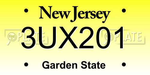 3UX201 New Jersey License Plate