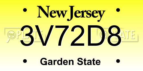 3V72D8 New Jersey License Plate