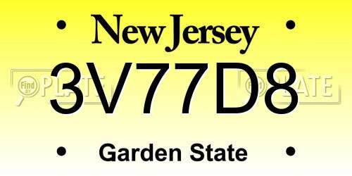 3V77D8 New Jersey License Plate