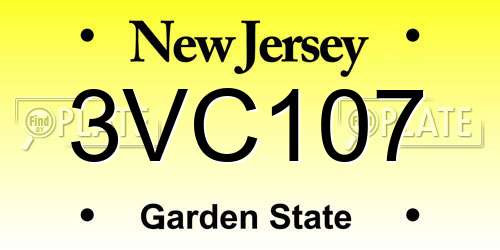 3VC107 New Jersey License Plate