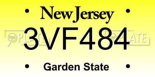 3VF484 New Jersey License Plate
