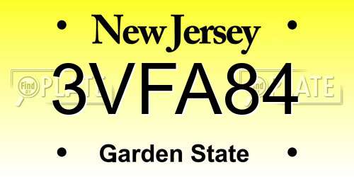 3VFA84 New Jersey License Plate