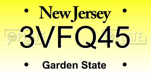 3VFQ45 New Jersey License Plate
