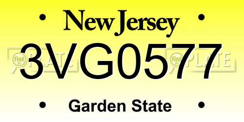 3VG0577 New Jersey License Plate