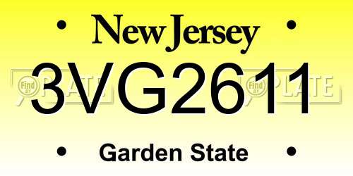 3VG2611 New Jersey License Plate