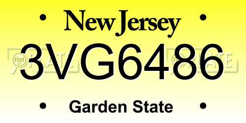 3VG6486 New Jersey License Plate