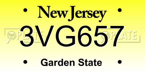3VG657 New Jersey License Plate