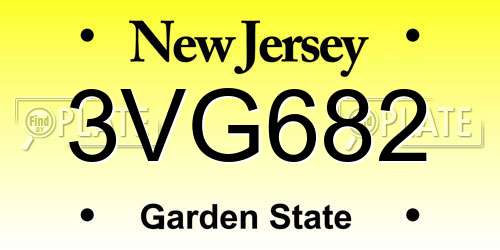 3VG682 New Jersey License Plate