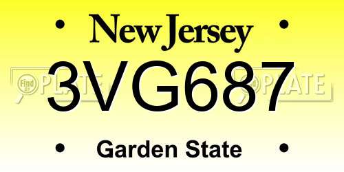 3VG687 New Jersey License Plate