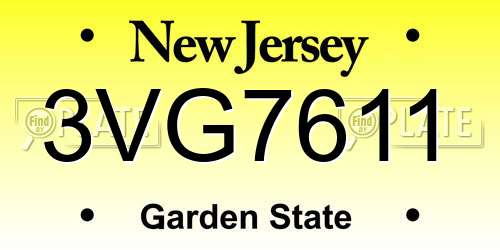 3VG7611 New Jersey License Plate