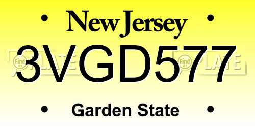 3VGD577 New Jersey License Plate