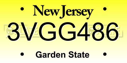 3VGG486 New Jersey License Plate
