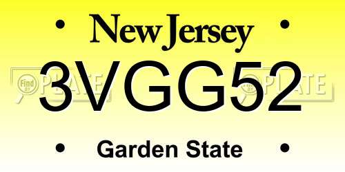 3VGG52 New Jersey License Plate