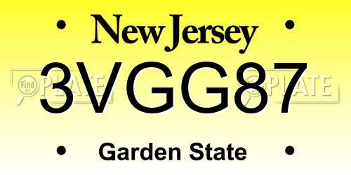 3VGG87 New Jersey License Plate