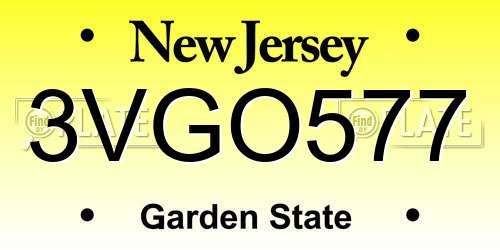 3VGO577 New Jersey License Plate