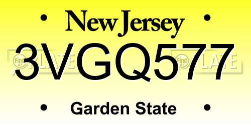 3VGQ577 New Jersey License Plate