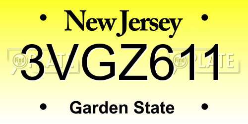 3VGZ611 New Jersey License Plate