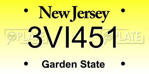 3VI451 New Jersey License Plate