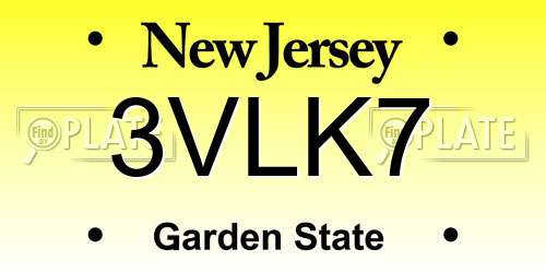 3VLK7 New Jersey License Plate