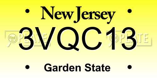 3VQC13 New Jersey License Plate
