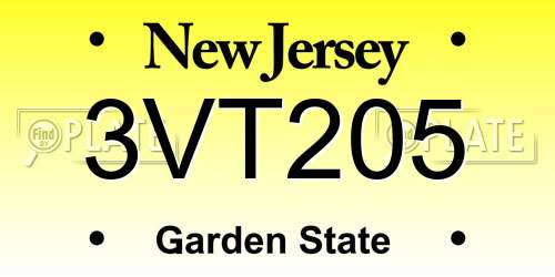 3VT205 New Jersey License Plate