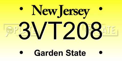 3VT208 New Jersey License Plate
