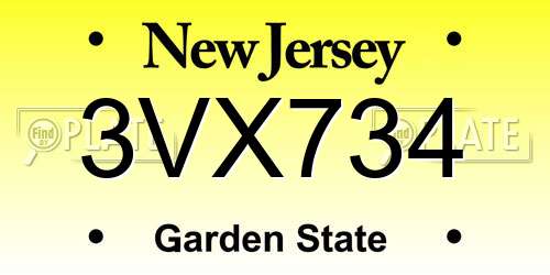 3VX734 New Jersey License Plate