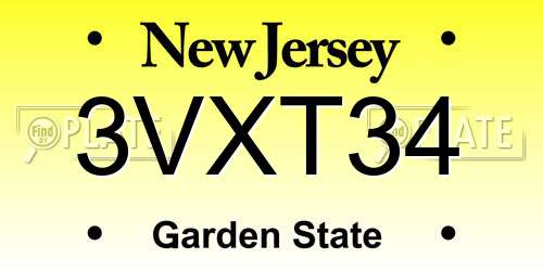 3VXT34 New Jersey License Plate