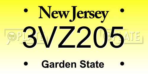 3VZ205 New Jersey License Plate