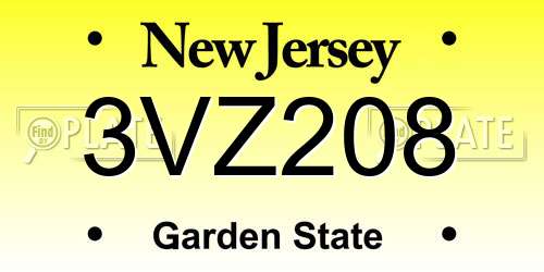 3VZ208 New Jersey License Plate