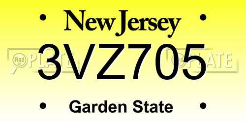 3VZ705 New Jersey License Plate
