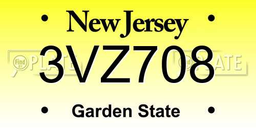 3VZ708 New Jersey License Plate